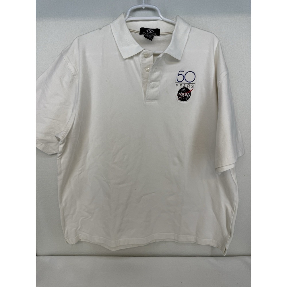 Vantage Men's White‎ NASA 50 Year Short Sleeve Polo Size XL